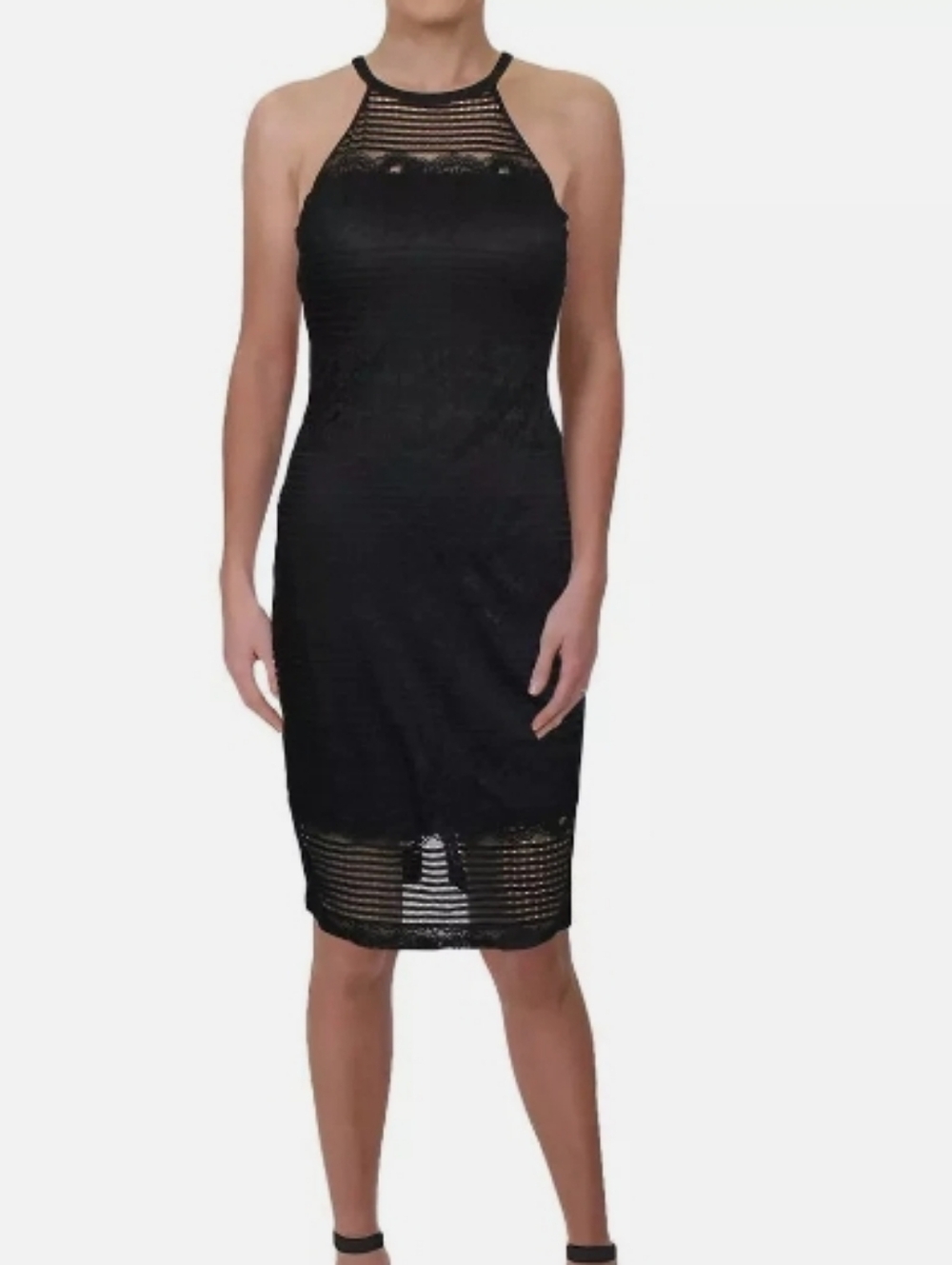 <> Guess Black Halter Lace-Detail Midi Dress